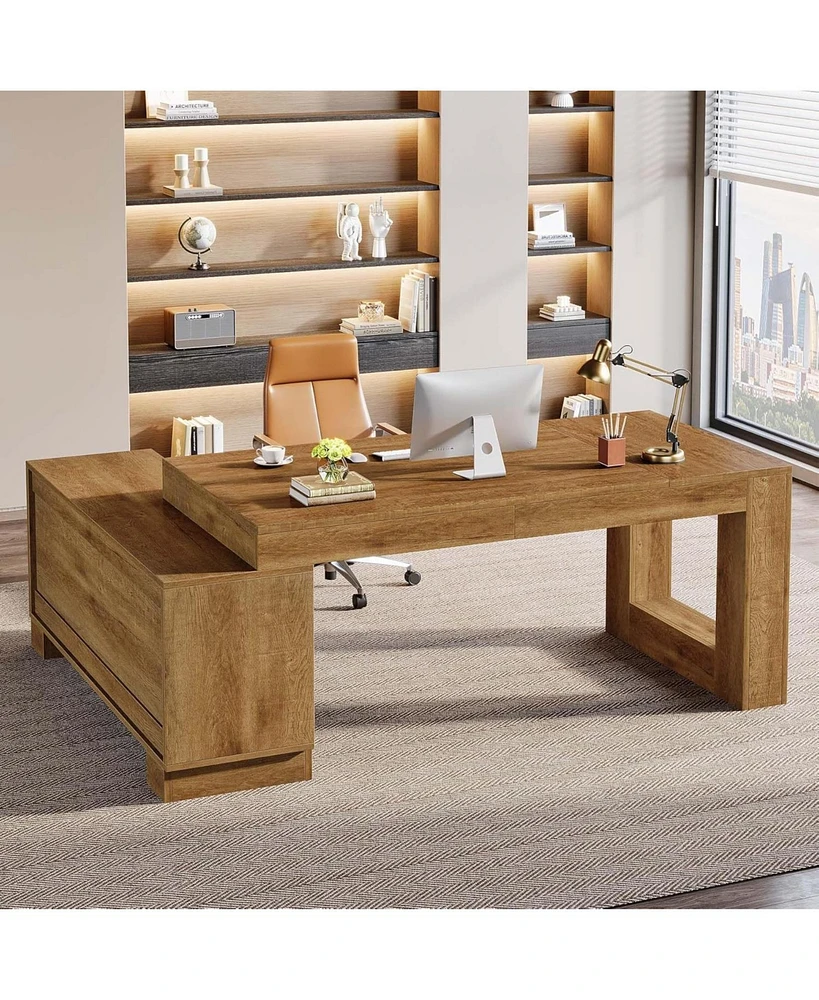 Tribesigns 63-Inch L Shaped Executive Desk with Storage Cabinets and 2-Tier Shelf, Simple Modern Business Furniture Large Computer Writing Table Works