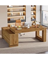 Tribesigns 63-Inch L Shaped Executive Desk with Storage Cabinets and 2-Tier Shelf, Simple Modern Business Furniture Large Computer Writing Table Works