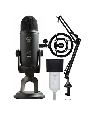 Blue Microphones Yeti Usb Microphone (Blackout) with Boom Arm & Mount Bundle