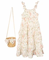 Rare Editions Little and Toddler Girls 2-Piece Textured Floral Maxi Dress with Bag Set