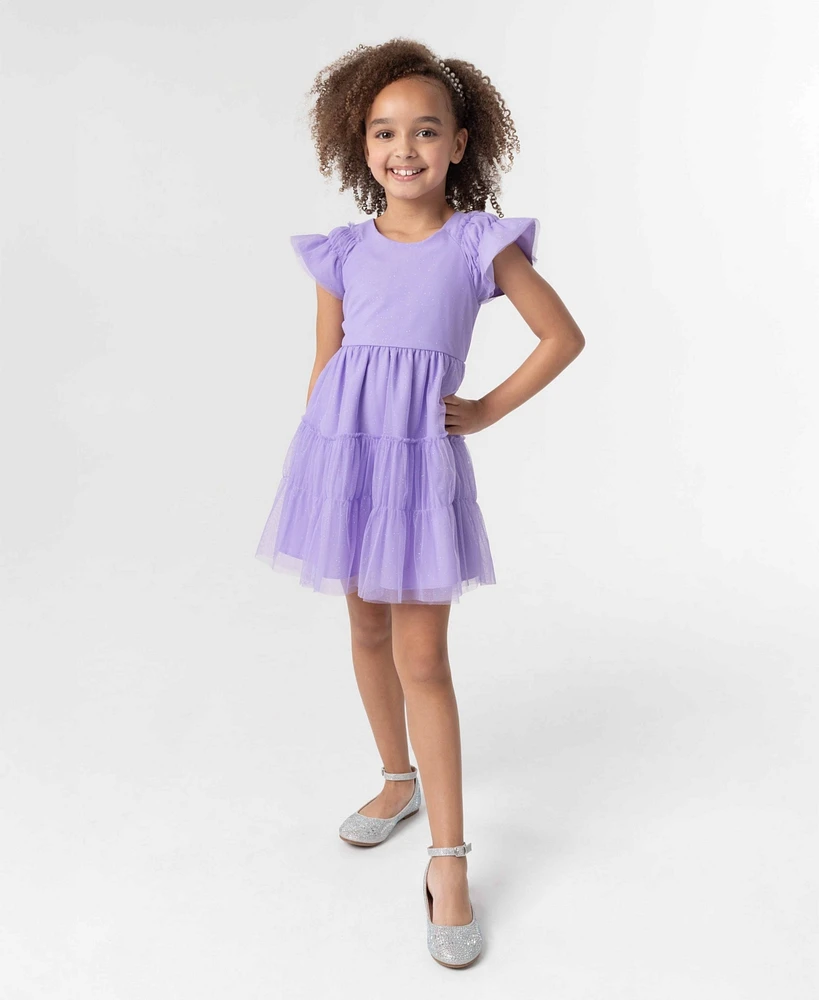 Rare Editions Little and Toddler Girls Tonal Glitter Mesh Social Dress