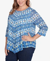 Ruby Rd. Plus Size Chevron Burnout Crew Neck Knit Top