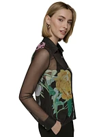 Karl Lagerfeld Paris Petite Sheer Floral Button-Up Shirt