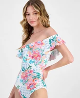 La Blanca Women's Riveria Resort Printed Off The Shoulder One-Piece Swimsuit, Exclusively at Macy's