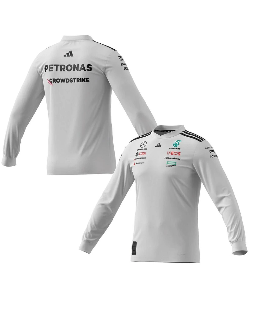 Adidas Men's White Mercedes-amg Petronas F1 Team Driver Wear Replica Long Sleeve Slim T-Shirt