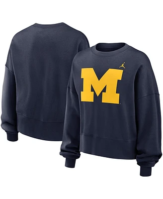 Jordan Women's Navy Michigan Wolverines Essential Fleece Oversized Logo Pullover Top