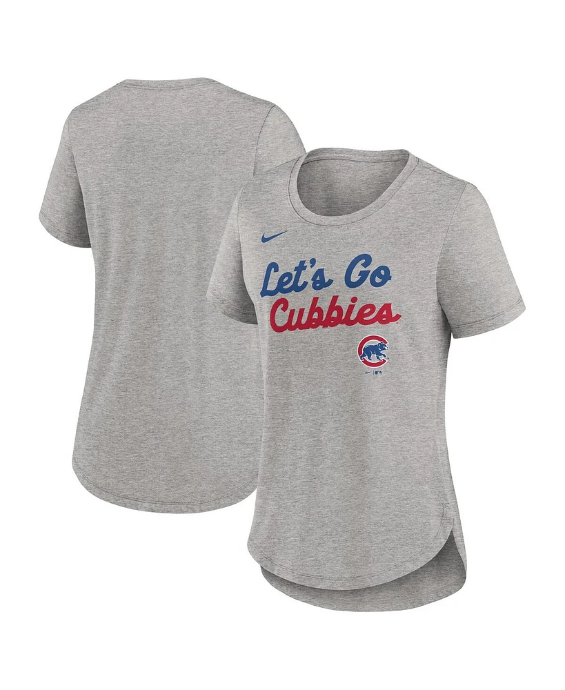 Nike Women's Heather Gray Chicago Cubs Script Tri-Blend T-Shirt