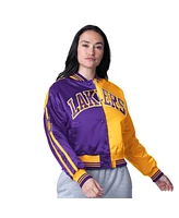 Starter Women's Gold/Purple Los Angeles Lakers Zone Blitz Cropped Full-Snap Satin Jacket