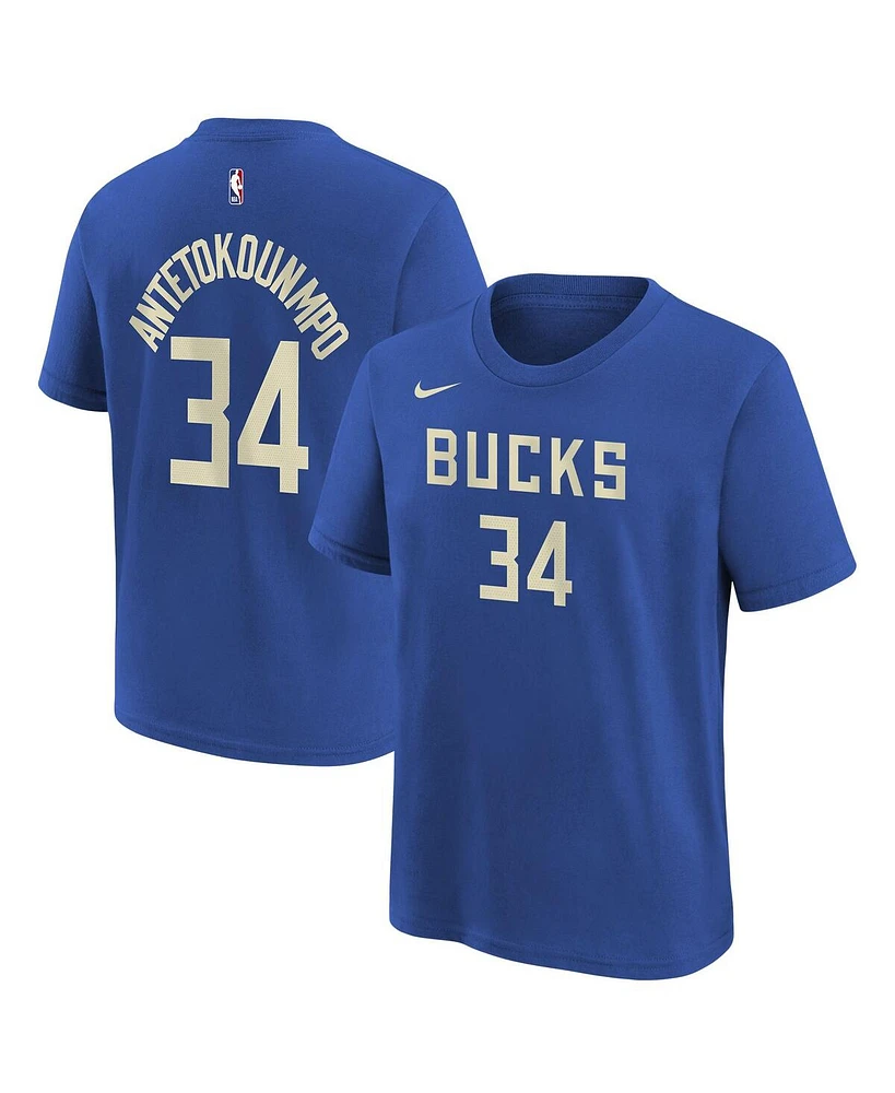 Nike Big Boys and Girls Giannis Antetokounmpo Royal Milwaukee Bucks 2024/25 City Edition Name Number T-Shirt