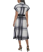 Calvin Klein Women's Plaid Belted A-Line Dress