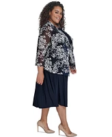 Jessica Howard Plus 2.Pc Floral-Chiffon 3/4-Sleeve Jacket & Sleeveless Midi Dress