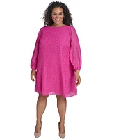 Jessica Howard Plus Clip-Dot Chiffon Boat-Neck Dress
