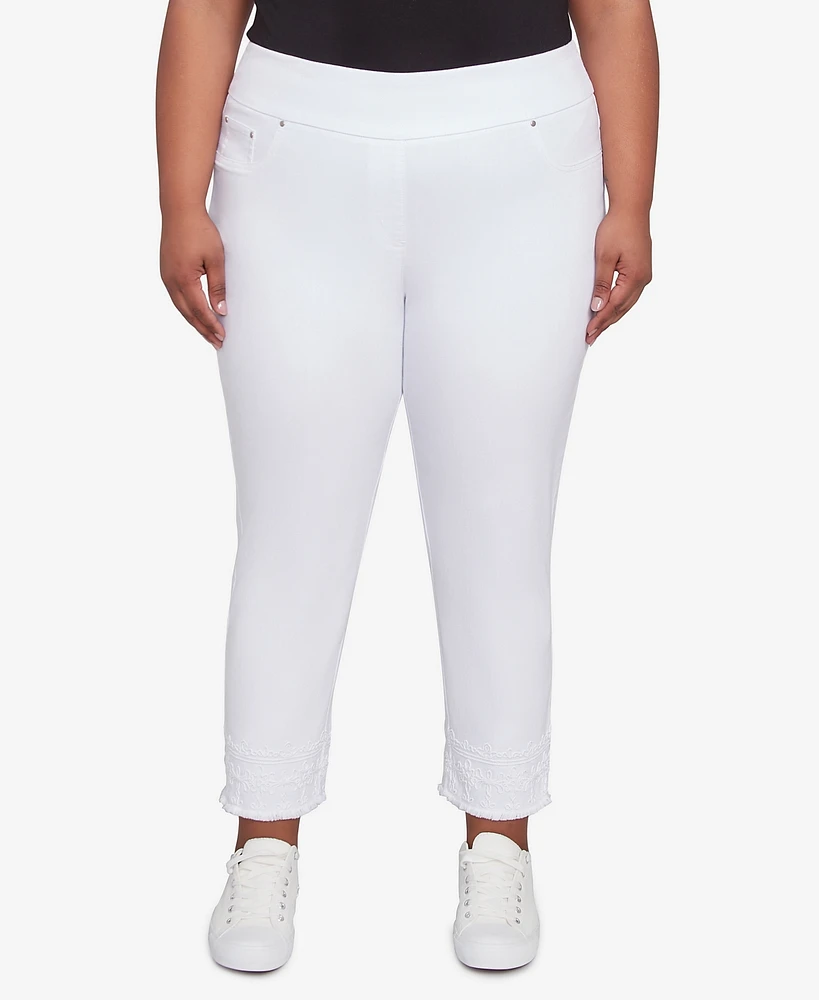 Ruby Rd. Plus Embroidered Extra Stretch White Denim Jeans