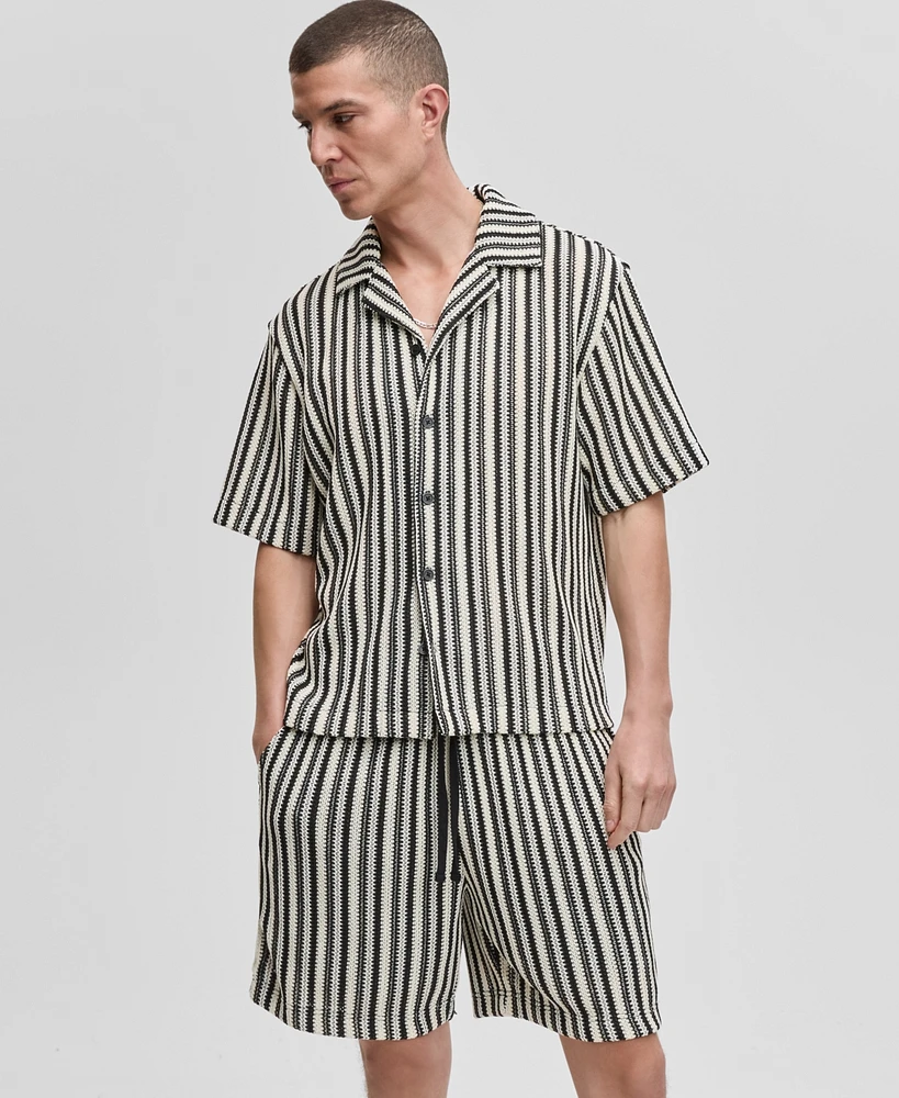 Mode of One Men's Vertical-Stripe Camp Collar Shirt, Exclusively at Macy's