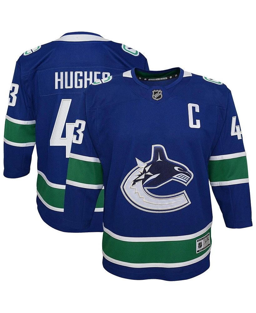 Outerstuff Big Boys and Girls Quinn Hughes Blue Vancouver Canucks Home Premier Player Jersey