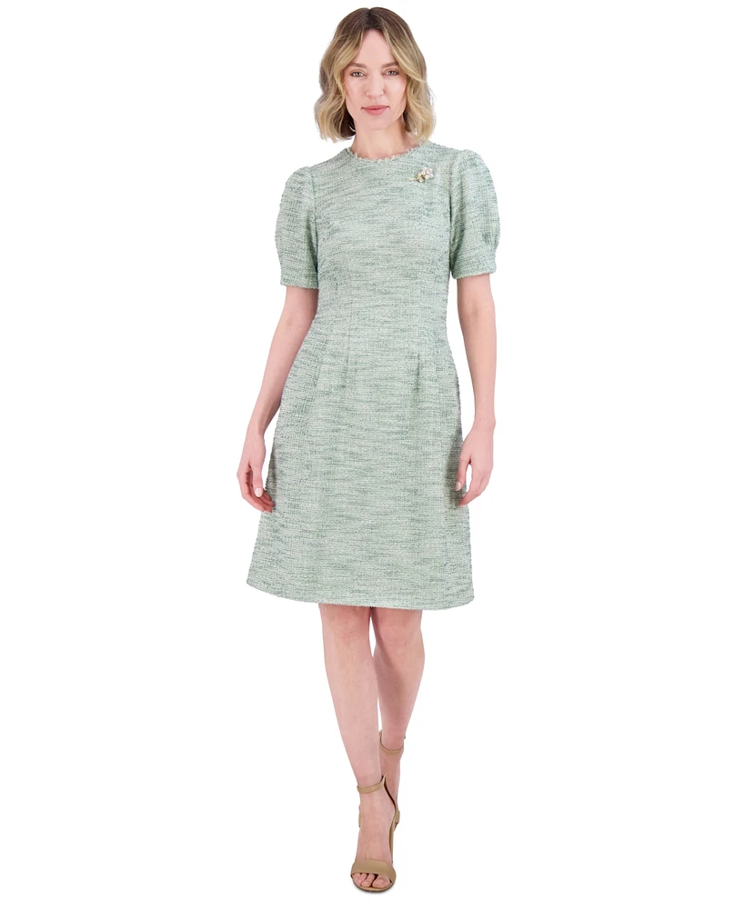 Jessica Howard Women's Boucle Magic-Waist Puff-Sleeve Dress