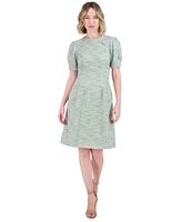 Jessica Howard Women's Boucle Magic-Waist Puff-Sleeve Dress