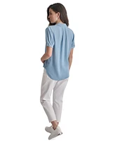 Dkny Jeans Petite Rolled Short-Sleeve Button-Up Shirt