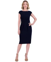 Jessica Howard Petite Pleat-Front Cap-Sleeve Boat-Neck Dress