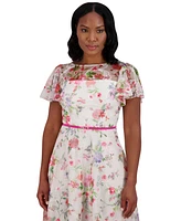 Jessica Howard Petite Floral Flutter-Sleeve Belted Midi Dress