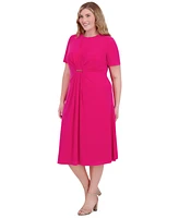 Jessica Howard Plus Jewel-Neck Center-Pleat Midi Dress