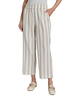 Jones New York Women's Striped Linen-Blend Pull-On Cropped Pants