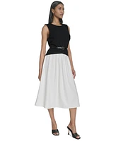 Halston Women's Sleeveless Split-Color Flared Midi Dress