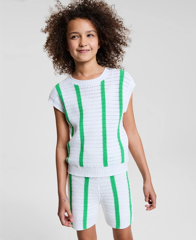 Epic Threads Big Girls Striped Crochet Knit Top, Exclusively at Macy's