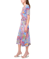 Msk Women's Printed Belted Midi Dress