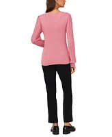 CeCe Women's V-Neck Cable Knit Sleeve Sweater
