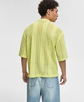 Mode of One Men's Relaxed-Fit Textured Crochet Button-Down Camp Shirt, Exclusively at Macy's