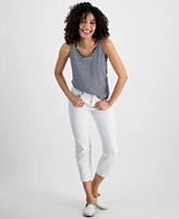 Charter Club Petite Linen-Blend Striped Bead-Trim Scoop-Neck Top, Exclusively at Macy's