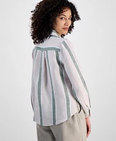 Charter Club Petite 100% Linen Striped Shirt, Exclusively at Macy's