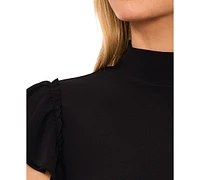 CeCe Women's Double Ruffle-Sleeve Mock-Neck Top