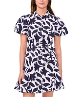 Msk Women's Cotton Printed Puff-Sleeve Shirtdress