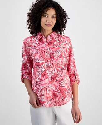 Charter Club Petite 100% Linen Printed Button-Front Shirt, Exclusively at Macy's