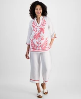 Charter Club Petite 100% Linen Embroidered Tunic, Exclusively at Macy's
