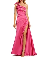 Women's Satin One Shoulder Gown w/ Embellished Bow