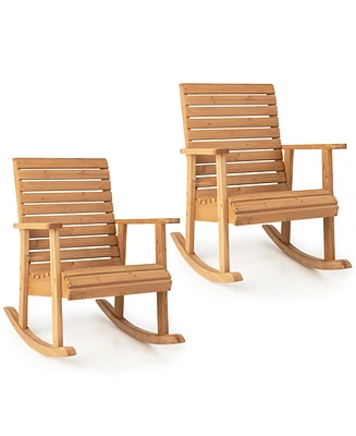 2 Pcs Patio Wooden Rocking Chair High Back Fir Wood Armchair Natural Garden Yard