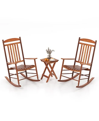 Gymax 3PCS Patio Poplar Wood Rocking Bistro Set Outdoor Furniture Set for Garden