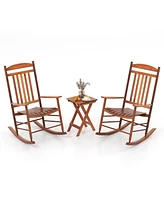 Gymax 3PCS Patio Poplar Wood Rocking Bistro Set Outdoor Furniture Set for Garden