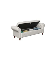 63 Inch Upholstered Storage Bench with Rolled Arms, Tufted Velvet Ottoman Large Hidden Compartment-The Pop Home