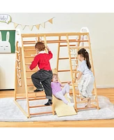 8-in-1 Wooden Jungle Gym Playset with Slide and Monkey Bars For Outdoor Play