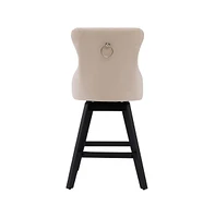 Swivel Velvet Counter Stools with Tufted Back, Nailhead Trim & Wooden Legs, Set of 2-The Pop Home