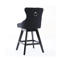 Swivel Velvet Counter Stools with Tufted Back, Nailhead Trim & Wooden Legs, Set of 2-The Pop Home
