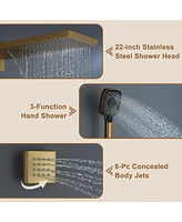 22-inch Rain Shower Head with Handheld System Body Jets Waterfall Trim Kit
