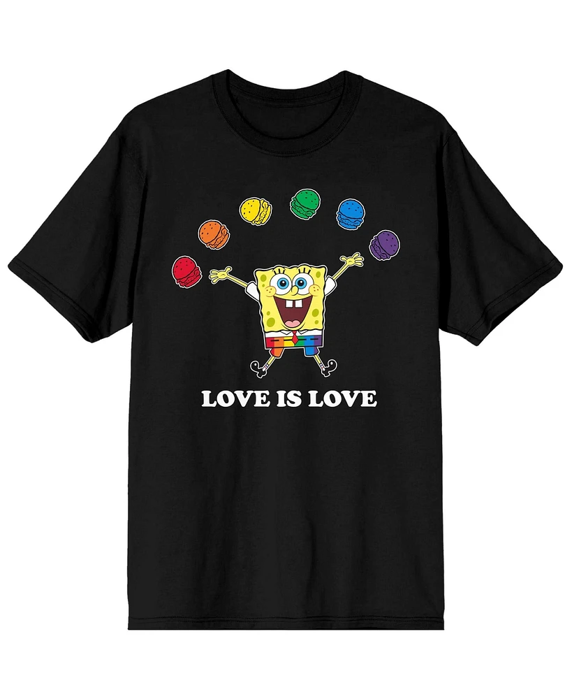 Spongebob SquarePants Men's Pride Krabby Patty Rainbow Love is Cartoon Black Graphic Tee-3XL