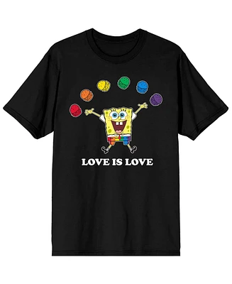 Spongebob SquarePants Men's Pride Krabby Patty Rainbow Love is Cartoon Black Graphic Tee-3XL