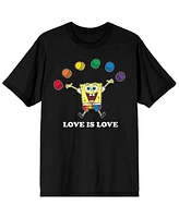 Spongebob SquarePants Big & Tall Pride Krabby Patty Rainbow Love is Cartoon Black Graphic Tee-4XL