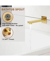 Integrated 2 Function Shower Faucet Set Wall-Mounted Head with Bathtub Spout Rainfall Head, Brushed Gold
